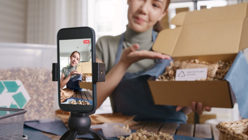 An influencer recording a social media post